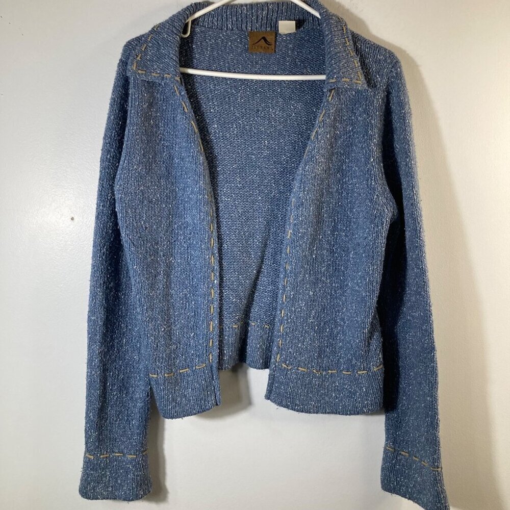 Womens Vintage Tsunami Silk Wool‎ Cardigan Marled Blue M Flaw